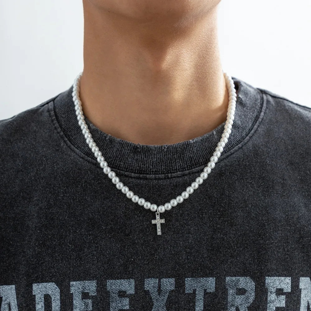 Pearl Cross Chain Necklace