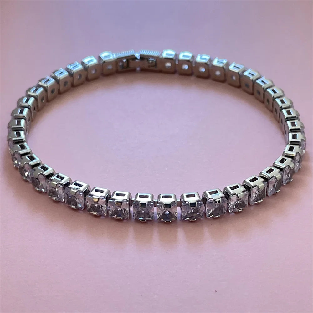 Square 925 Silver Tennis Bracelet