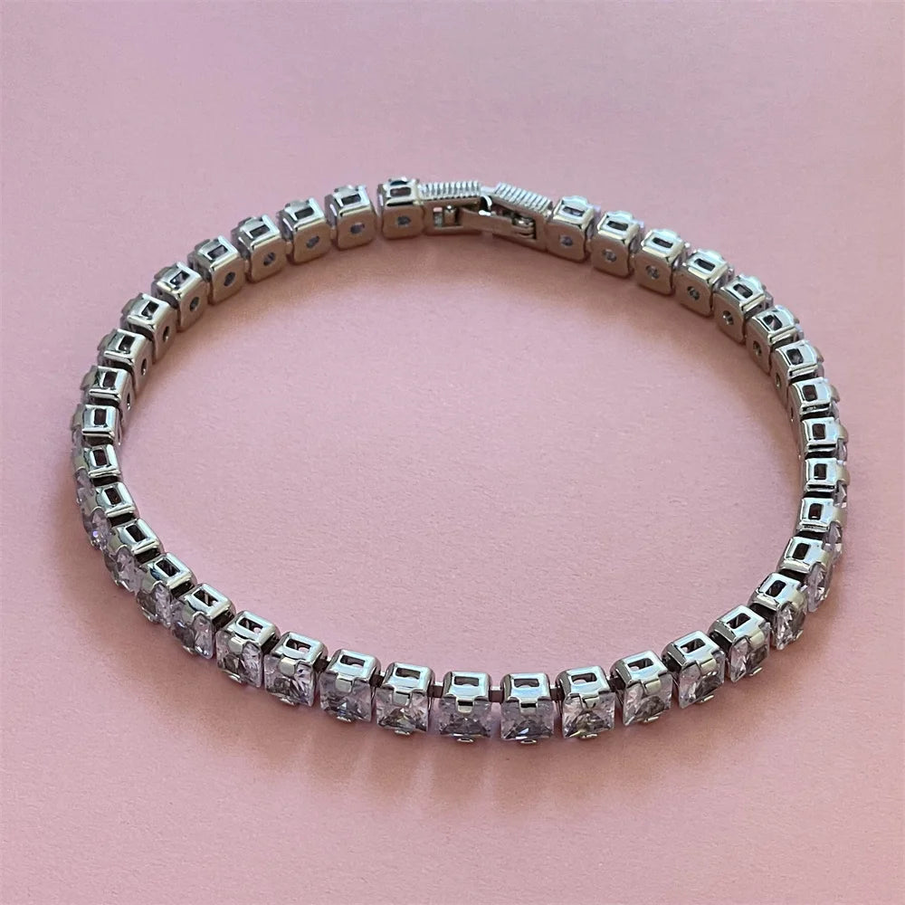 Square 925 Silver Tennis Bracelet